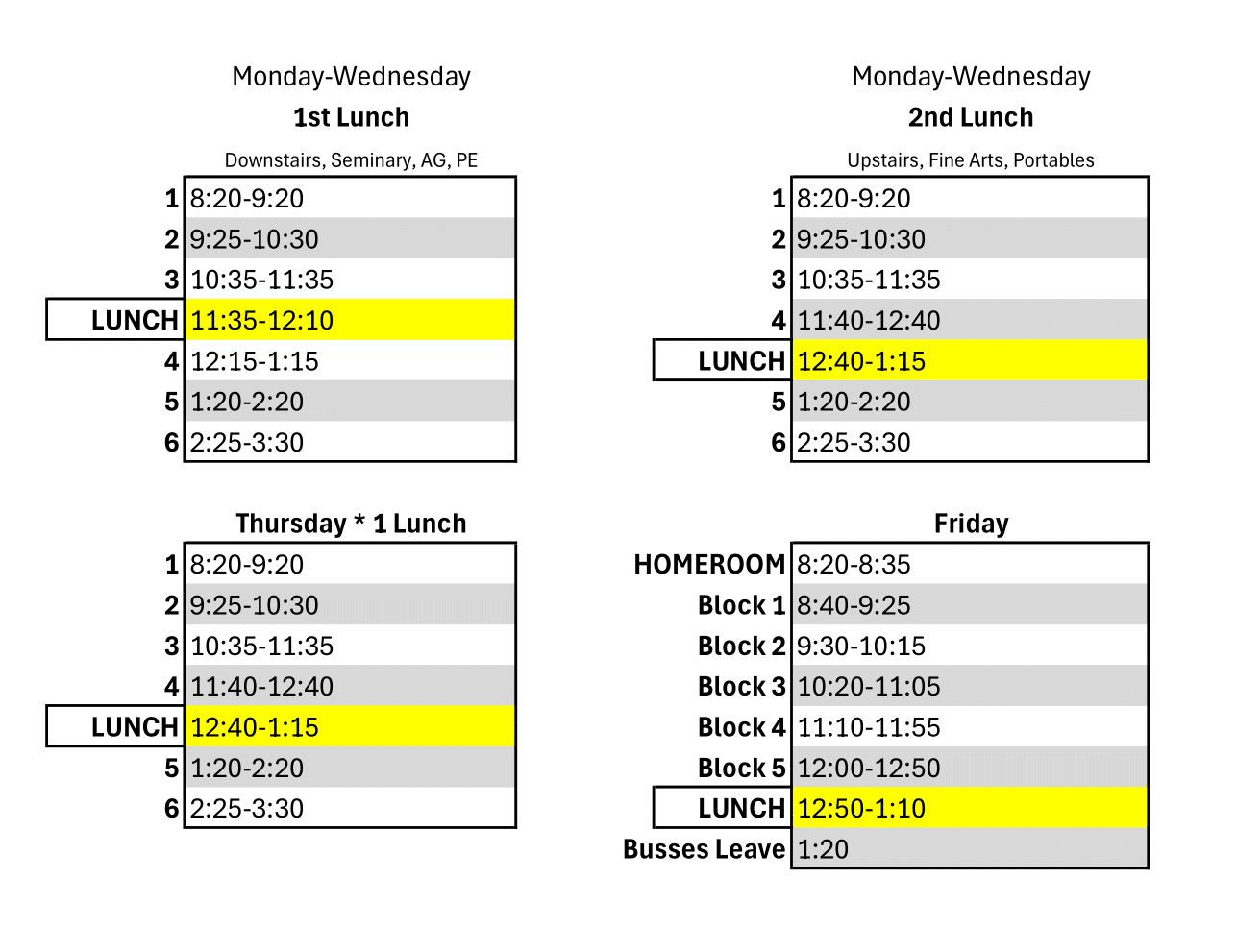 default bell schedule